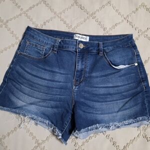 VIPONES Jean Shorts Womens Size 12 High Waisted Frayed Raw Hem Denim Stretchy